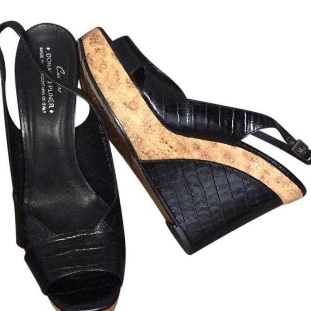 Donald J. Pliner Black Wedges with Tan Cork Sole